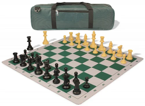 Standard Club Carry-All Plastic Chess Set Black & Camel Pieces with Lightweight Floppy Board - Green - Image 1