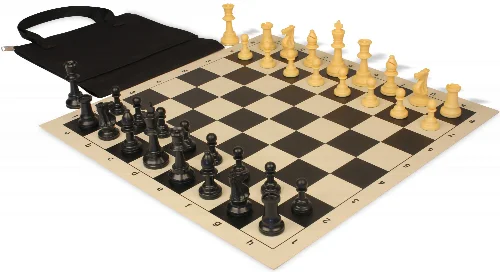 Standard Club Easy-Carry Plastic Chess Set Black & Camel Pieces with Vinyl Rollup Board - Black - Image 1