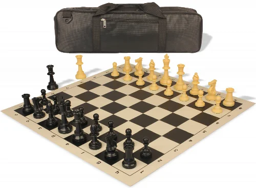 Standard Club Carry-All Plastic Chess Set Black & Camel Pieces with Vinyl Rollup Board - Black - Image 1