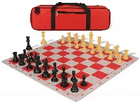Standard Club Large Carry-All Plastic Chess Set Black & Camel Pieces with Lightweight Floppy Board - Red