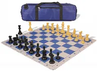 Standard Club Carry-All Plastic Chess Set Black & Camel Pieces with Lightweight Floppy Board - Royal Blue
