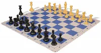 Standard Club Plastic Chess Set Black & Camel Pieces with Lightweight Floppy Board - Blue