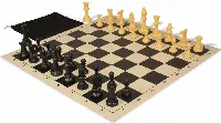 Standard Club Classroom Plastic Chess Set Black & Camel Pieces with Vinyl Rollup Board - Black