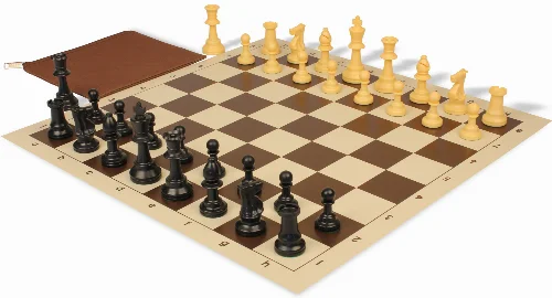 Standard Club Classroom Plastic Chess Set Black & Camel Pieces with Vinyl Rollup Board - Brown - Image 1