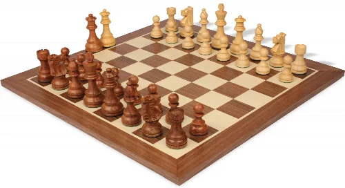 French Lardy Staunton Chess Set Acacia & Boxwood Pieces with Sunrise Walnut Chess Board - 3.75" King - Image 1