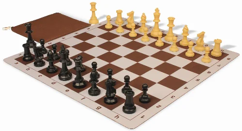 Standard Club Classroom Plastic Chess Set Black & Camel Pieces with Lightweight Floppy Board - Brown - Image 1