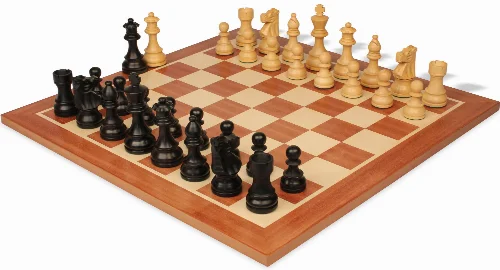 French Lardy Staunton Chess Set Ebonized & Boxwood Pieces with Sunrise Mahogany Board - 3.75" King - Image 1