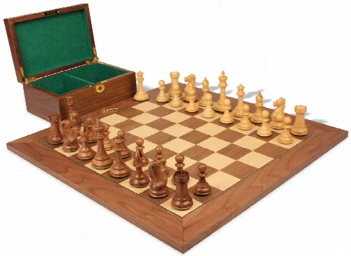 New Exclusive Staunton Chess Set Acacia & Boxwood Pieces with Walnut& Maple Deluxe Board & Box - 4" King - Image 1