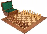 New Exclusive Staunton Chess Set Acacia & Boxwood Pieces with Walnut& Maple Deluxe Board & Box - 4" King