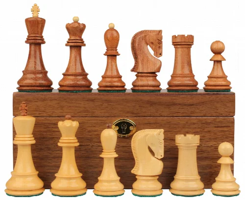 Zagreb Series Chess Set Golden Rosewood & Boxwood Pieces with Walnut Chess Box - 3.875" King - Image 1