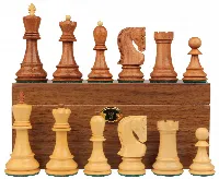 Zagreb Series Chess Set Golden Rosewood & Boxwood Pieces with Walnut Chess Box - 3.875" King