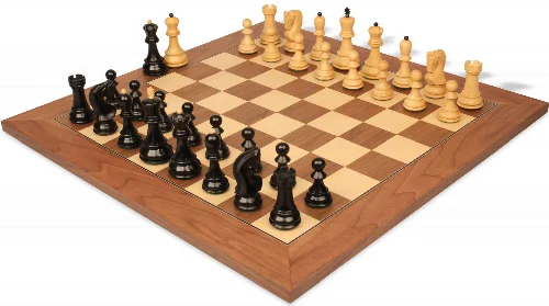 Zagreb Series Chess Set Ebonized & Boxwood Pieces with Walnut & Maple Deluxe Board - 3.875" King - Image 1