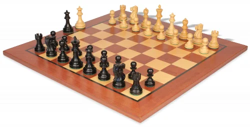 Deluxe Old Club Staunton Chess Set Ebonized & Boxwood Pieces with Classic Mahogany Chess Board - 3.25" King - Image 1