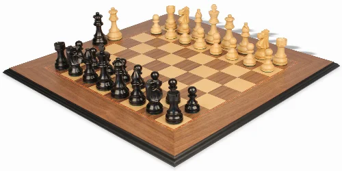 French Lardy Staunton Chess Set Ebonized & Boxwood Pieces with Walnut & Maple Molded Edge Board - 3.75" King - Image 1