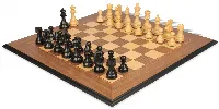 French Lardy Staunton Chess Set Ebonized & Boxwood Pieces with Walnut & Maple Molded Edge Board - 3.75" King