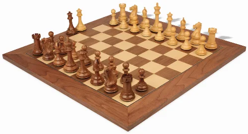 New Exclusive Staunton Chess Set Acacia & Boxwood Pieces with Deluxe Walnut & Maple Board - 4" King - Image 1