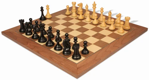 New Exclusive Staunton Chess Set Ebonized & Boxwood Pieces with Walnut & Maple Deluxe Board - 4" King - Image 1