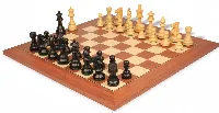 French Lardy Staunton Chess Set in Ebonized Boxwood & Boxwood with Mahogany & Maple Deluxe Chess Board - 3.75" King