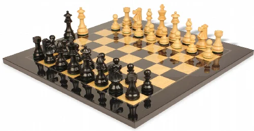French Lardy Staunton Chess Set Ebonized & Boxwood Pieces with Black & Ash Burl Board - 3.75" King - Image 1