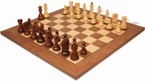 Zagreb Series Chess Set Golden Rosewood & Boxwood Pieces with Walnut & Maple Deluxe Board - 3.875" King - Image 1