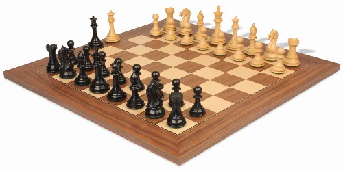 Fierce Knight Staunton Chess Set Ebony & Boxwood Pieces with Walnut & Maple Deluxe Board - 4" King - Image 1