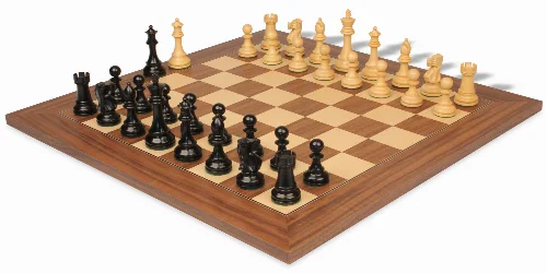 British Staunton Chess Set Ebony & Boxwood Pieces with Walnut & Maple Deluxe Board - 3.5" King - Image 1