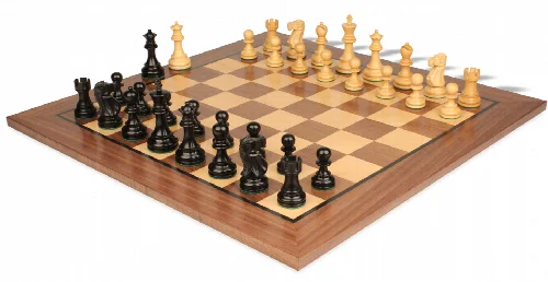 Deluxe Old Club Staunton Chess Set Ebonized & Boxwood Pieces with Classic Walnut Board - 3.25" King - Image 1