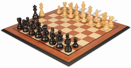 French Lardy Staunton Chess Set Ebonized & Boxwood Pieces with Mahogany & Maple Molded Edge Board - 3.75" King - Image 1