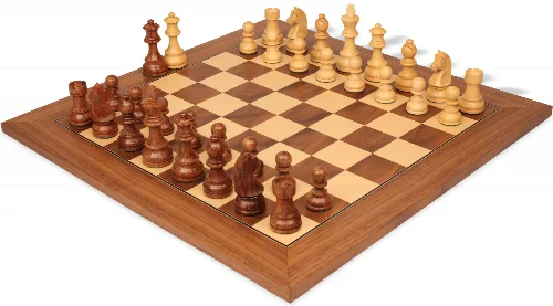 German Knight Staunton Chess Set Acacia & Boxwood Pieces with Walnut & Maple Deluxe Board - 3.75" King - Image 1