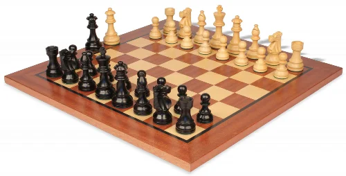 French Lardy Staunton Chess Set Ebonized & Boxwood Pieces with Classic Mahogany Board - 3.75" King - Image 1