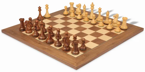 New Exclusive Staunton Chess Set Golden Rosewood & Boxwood Pieces with Walnut & Maple Deluxe Board - 3.5" King - Image 1