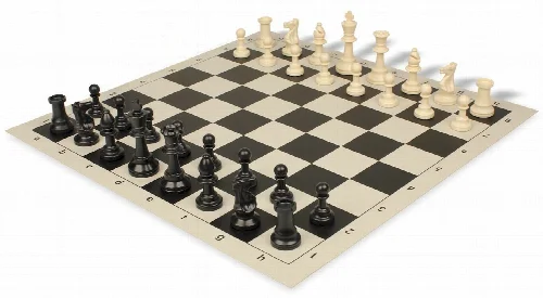 Analysis-Size Plastic Chess Set Black & Ivory Pieces with Black Roll-up Chess Board - Image 1