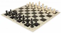 Analysis-Size Plastic Chess Set Black & Ivory Pieces with Black Roll-up Chess Board