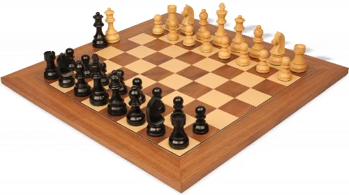 German Knight Staunton Chess Set Ebonized & Boxwood Pieces with Walnut & Maple Deluxe Board - 3.75" King - Image 1