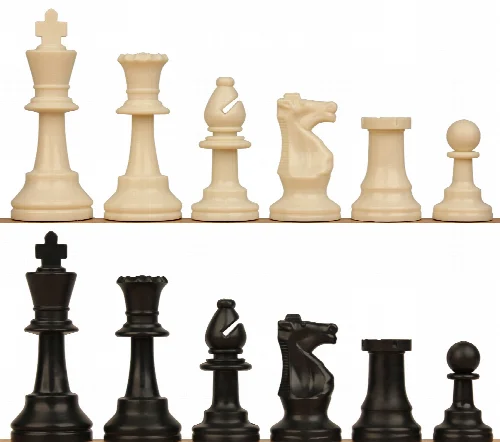 Analysis Size Standard Club Plastic Chess Set Black & Ivory Pieces - 3" King - Image 1