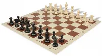 Analysis-Size Plastic Chess Set Black & Ivory Pieces with Brown Roll-up Chess Board