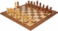 French Lardy Staunton Chess Set Acacia & Boxwood Pieces with Sunrise Walnut Notated Chess Board - 3.75" King