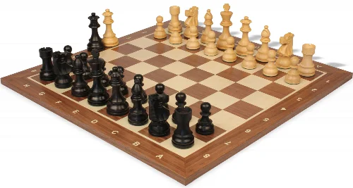 French Lardy Staunton Chess Set Ebonized & Boxwood Pieces with Sunrise Notated Walnut Board - 3.75" King - Image 1