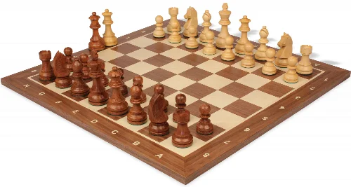German Knight Staunton Chess Set Acacia & Boxwood Pieces with Sunrise Walnut Notated Board - 3.75" King - Image 1