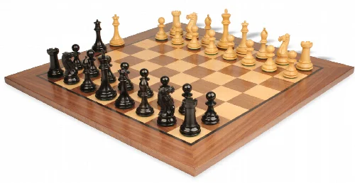 New Exclusive Staunton Chess Set Ebonized & Boxwood Pieces with Classic Walnut Board - 3" King - Image 1