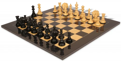 Strategos Staunton Chess Set Ebony & Boxwood Pieces Black & Ash Burl Chess Board - 4.25" King - Image 1