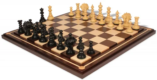 Strategos Staunton Chess Set Ebony & Boxwood Pieces with Walnut Mission Craft Chess Board - Image 1