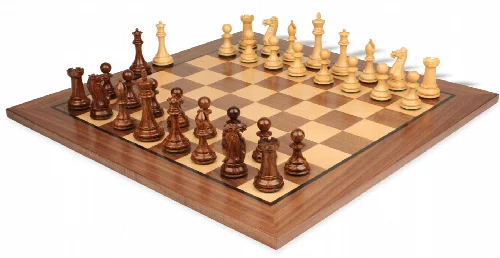 New Exclusive Staunton Chess Set Golden Rosewood & Boxwood Pieces with Classic Walnut Board - 3" King - Image 1