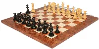 Strategos Staunton Chess Set in Ebony & Boxwood with Elm Burl & Erable Chess Board