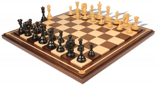 Palomo Staunton Chess Set Ebony & Boxwood Pieces with Walnut Mission Craft Chess Board - 4.4" King - Image 1