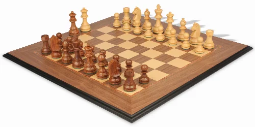 German Knight Staunton Chess Set Golden Rosewood & Boxwood Pieces with Walnut Molded Chess Board - 3.25" King - Image 1