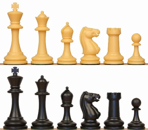 Master Series Triple Weighted Plastic Chess Set Black & Camel Pieces - 3.75" King - Image 1