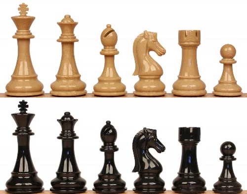 King's Knight Series Resin Chess Set with Black & Wood Grain Pieces - 4.25" King - Image 1