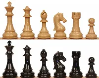 King's Knight Series Resin Chess Set with Black & Wood Grain Pieces - 4.25" King
