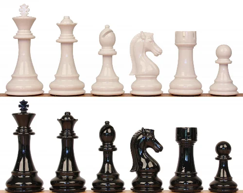King's Knight Series Resin Chess Set with Black & Ivory Pieces - 4.25" King - Image 1